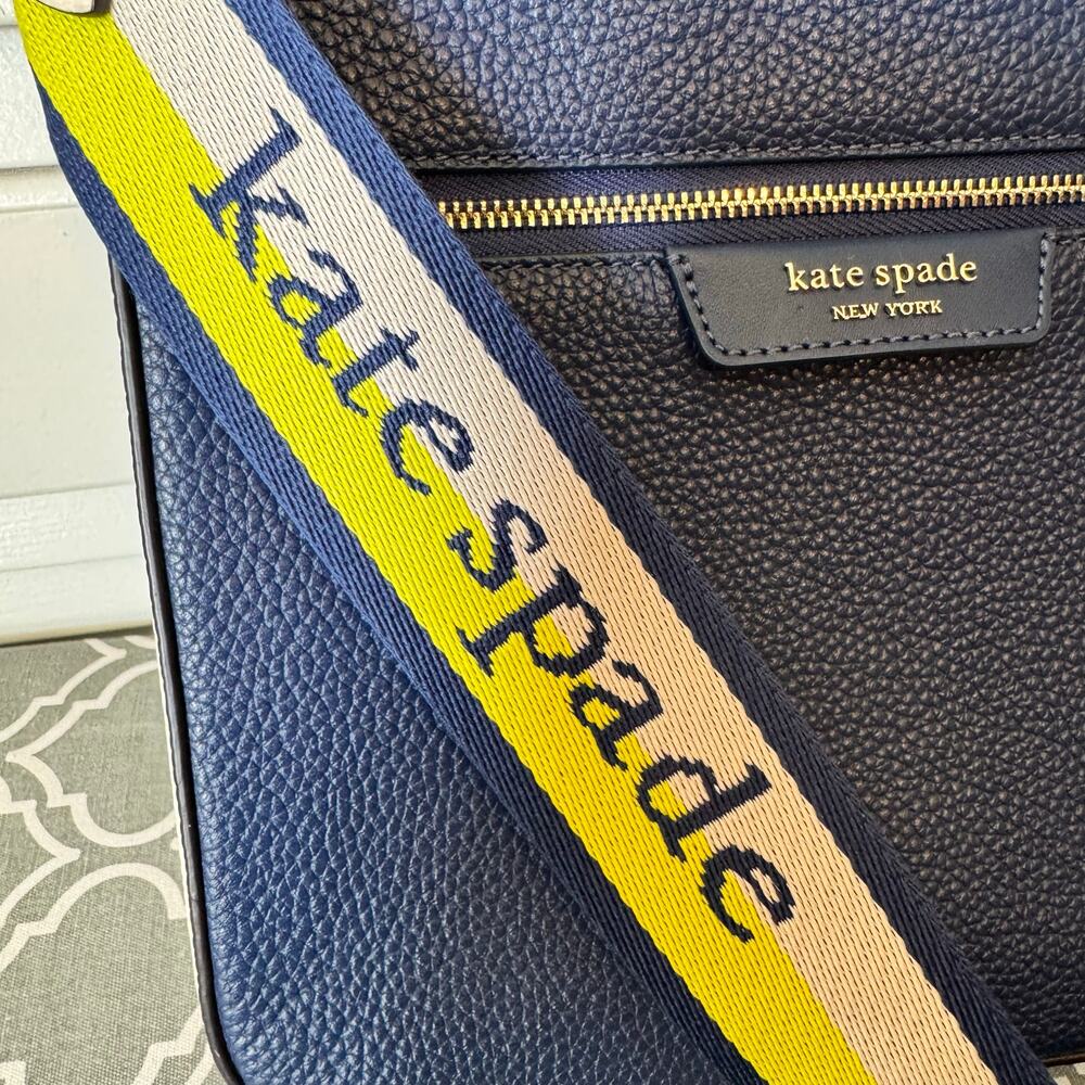 Kate Spade New York Hudson Pebbled Leather Messenger Crossbody Bag Navy Blue - Picture 6 of 16